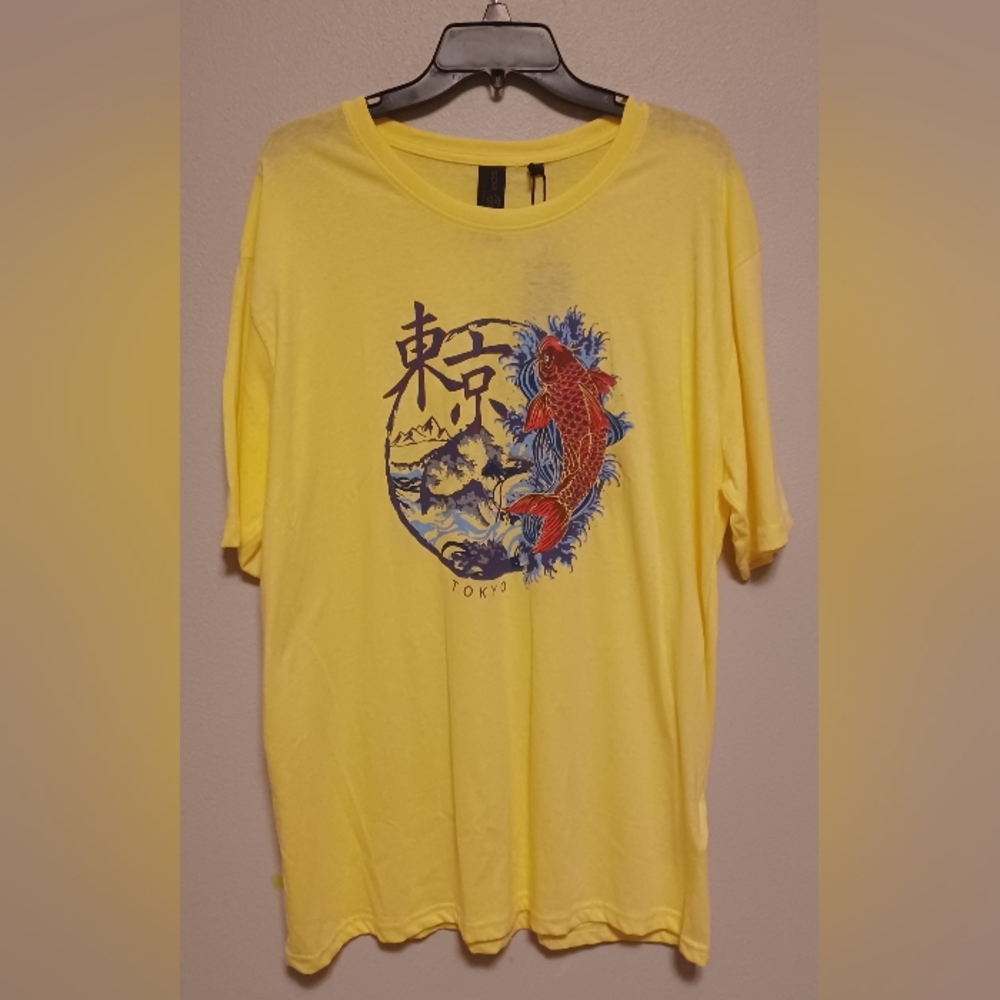 Soul Star England T-Shirt Men's XXL Yellow TOKYO Japan Mountain/Koy Graphic Tee